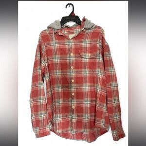 American Eagle Red and White Plaid Hoodie Shirt S